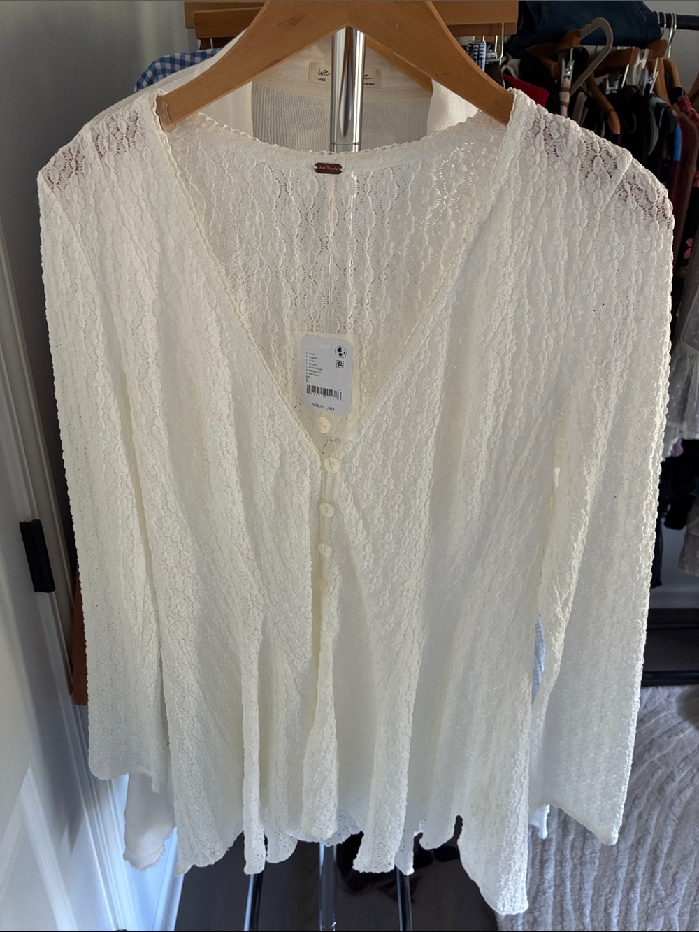 Free People Cream Lace Button-Down Blouse